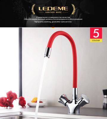 Ledeme L4022-1 Смеситель для кухни, цинк, хром + красный - фото