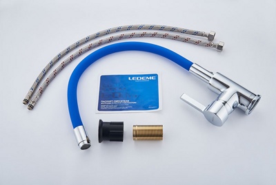 Ledeme L4898-6 Смеситель для кухни, латунь, хром + синий - фото5