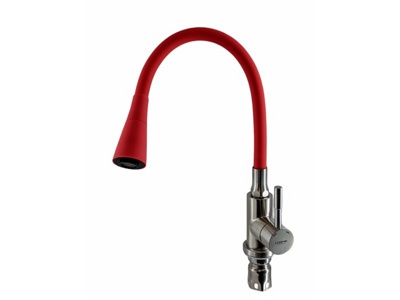 Ledeme L74199-1 Смеситель для кухни, нержавеющая сталь, сатин + красный - фото