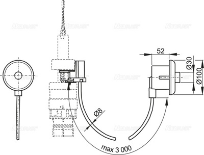 ALCAPLAST MPO10 Кнопка пневматического смыва на расстоянии – ручное управление, белый, монтаж: в стену - фото2
