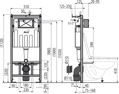 ALCAPLAST AM101/1120-BL-01 Скрытая система инсталляции для сухой установки (для гипсокартона) - фото2
