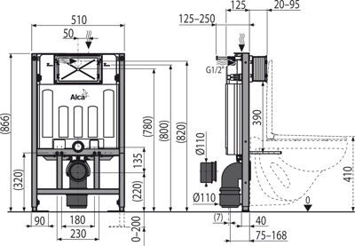 ALCAPLAST AM101/850 Скрытая система инсталляции для сухой установки (для гипсокартона) - фото2