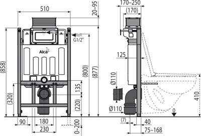 ALCAPLAST AM118/850 Скрытая система инсталляции для сухой установки (для гипсокартона), управление сверху или спереди - фото2