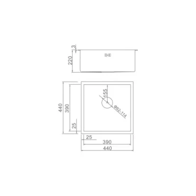 Мойка кухонная БЕЗ СИФОНА, графит WISENT WS-34444B - фото2