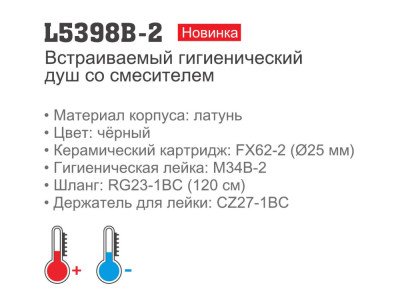 Ledeme L5398B-2 Смеситель для туалета, латунь, черный - фото3