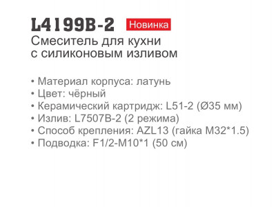 Ledeme L4199B-2 Смеситель для кухни, латунь, черный - фото3