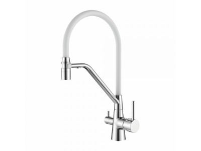 Ledeme L4897-3 Смеситель для кухни с подключением к фильтру, латунь, хром + белый - фото