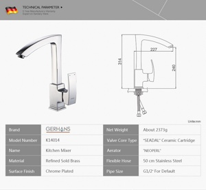 Смеситель для кухни GERHANS K14014 - фото3
