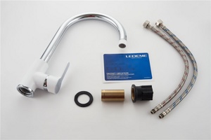 Ledeme L4003W Смеситель для кухни, латунь, белый - хром - фото5