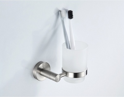 Ledeme L71706 Стакан для зубной щетки, нержавеющая сталь + стекло, сатин - фото