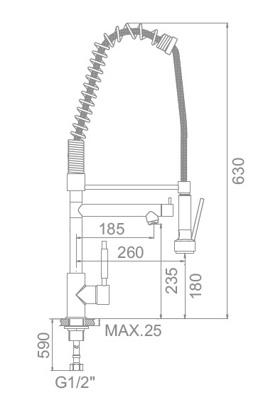 Ledeme L76005-2 Профессиональный дизайнерский смеситель для моек (кафе, ресторанов) с душем и изливом, на пружине - смеситель для предприятия общественного питания, нержавеющая сталь, сатин - фото2